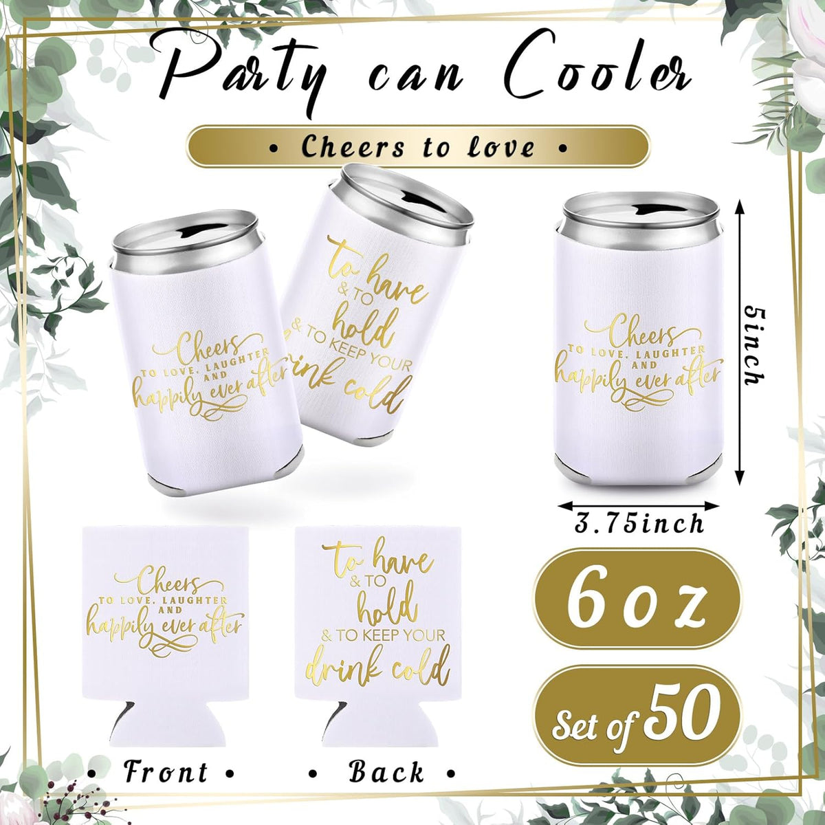 50 Pieces White Wedding Can Cooler Sleeves Bulk Engagement Party Favors for Guests Beer Cooler