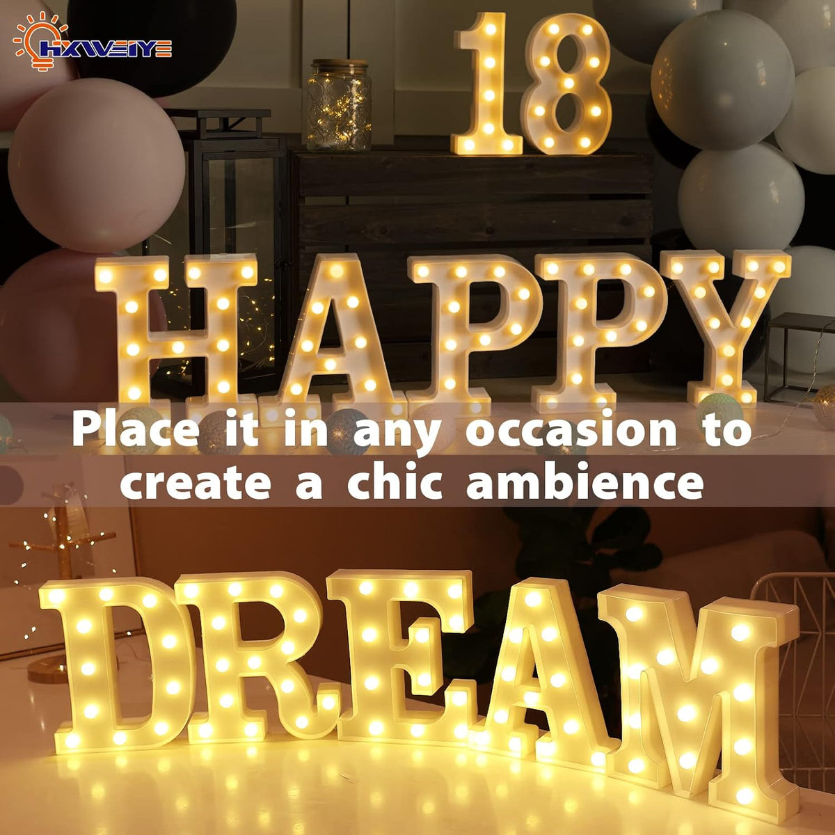 HXWEIYE Light Up Numbers-8, LED Marquee Number Lights Sign 26 Alphabet and 10 Number Big Lights Led