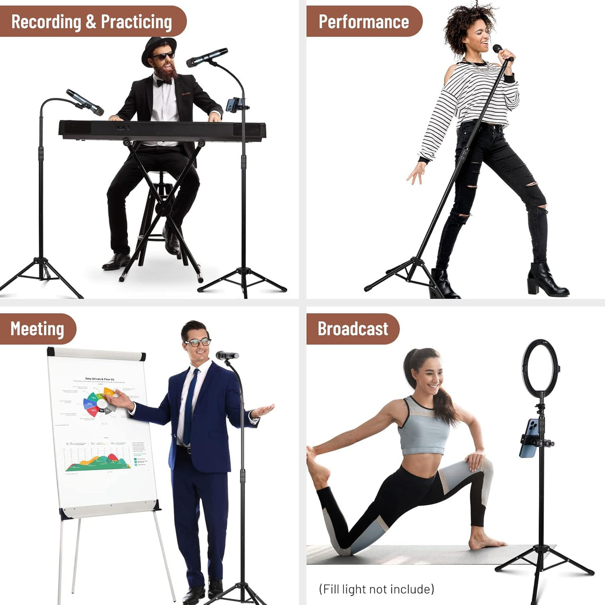 CAHAYA Dual-use Tripod Microphone Stand with Phone Holder Gooseneck Floor Mic Stand Portable with