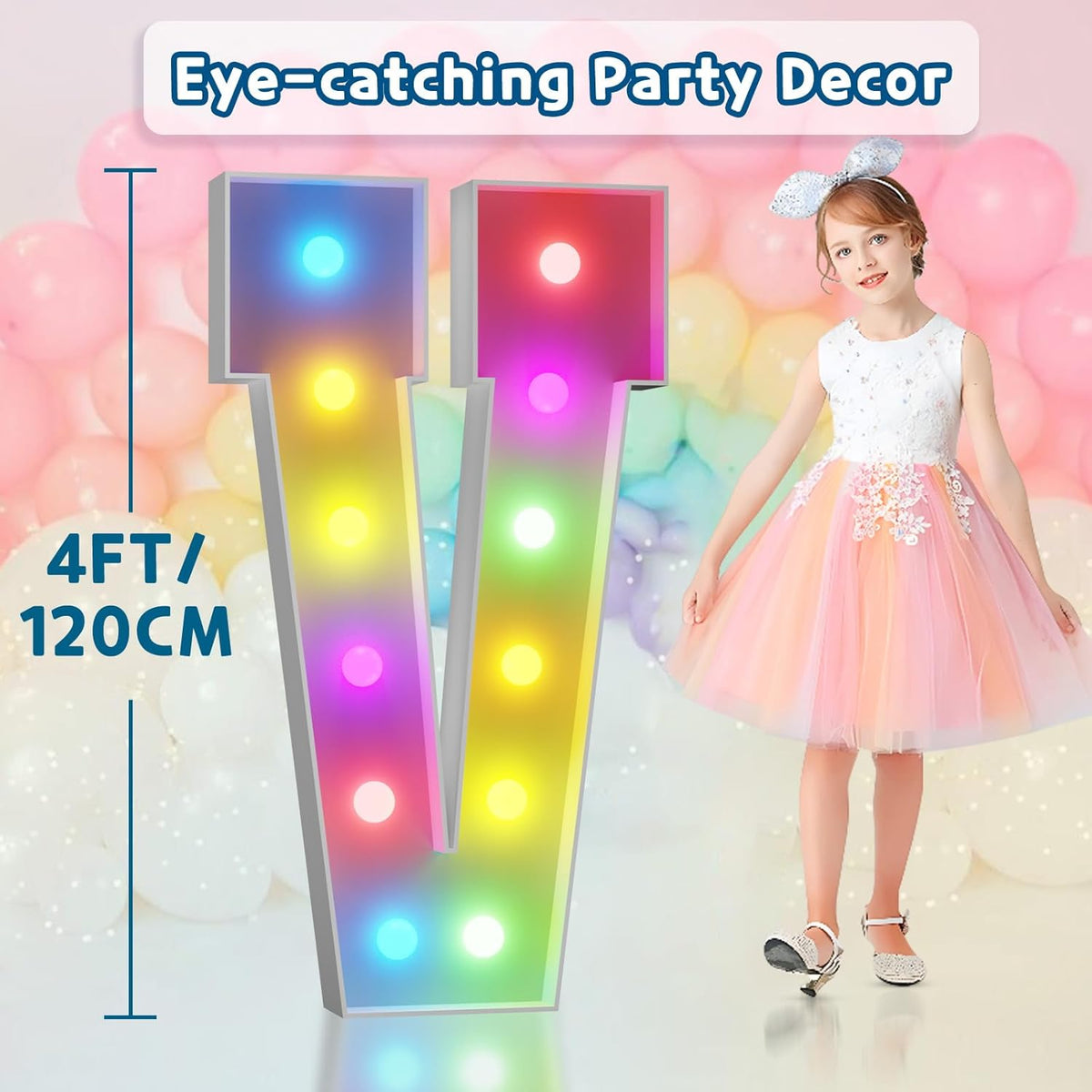 imprsv 4FT Colorful Marquee Light Up Letters V, 18 Colors Large Light up Letters Alphabet Sign with