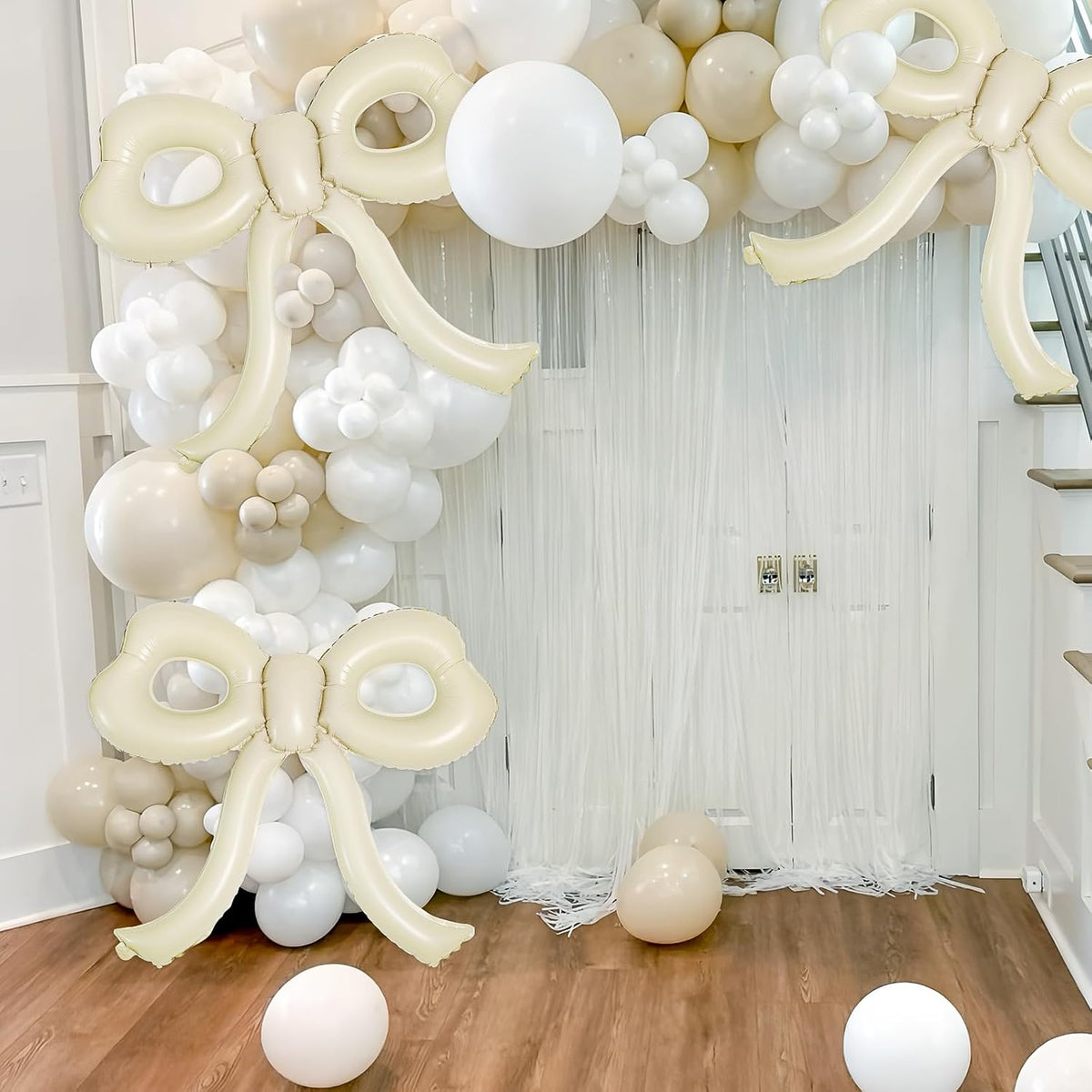 4 Pcs Bow Birthday Decorations Cream Bow Balloons for Girl Women Bow Themed Party Decorations Giant