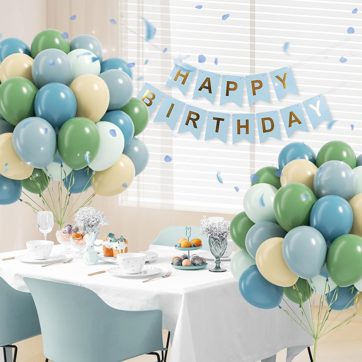 60pcs Blue and Green Balloons - Sage, Dusty Blue, Pastel Green, Nude for Bridal, Woodland