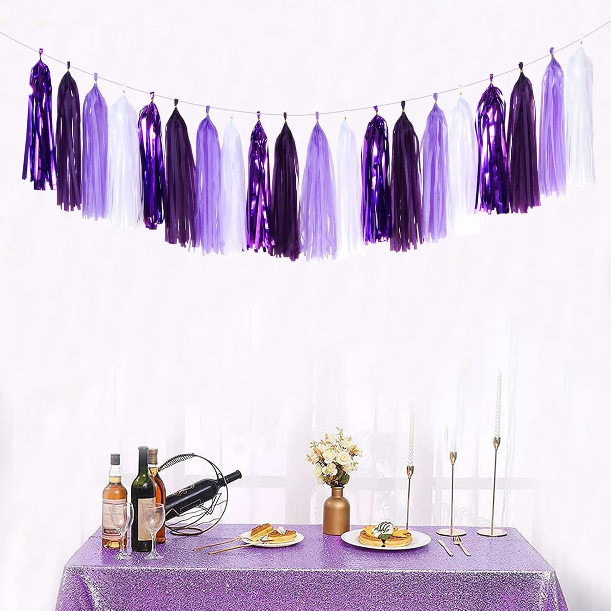 Purple White Lavender Party-Decorations Tassel-Garland - 20pcs Women Girl Birthday Supplies