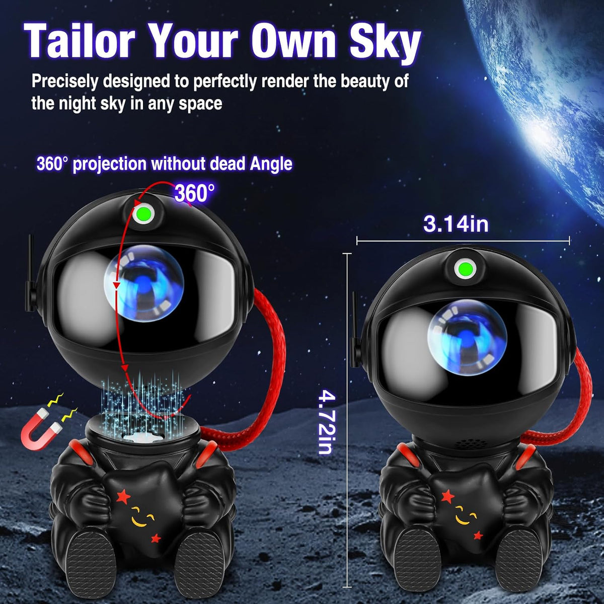 Astronaut Galaxy Projector Lamp – Black Astronaut Holding Star, Starry Sky Night Light for Bedroom