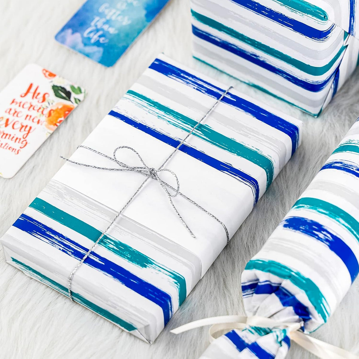 WRAPAHOLIC Reversible Blue Wrapping Paper - Mini Roll - 17 Inch X 33 Feet - Baby Boy Wrapping Paper