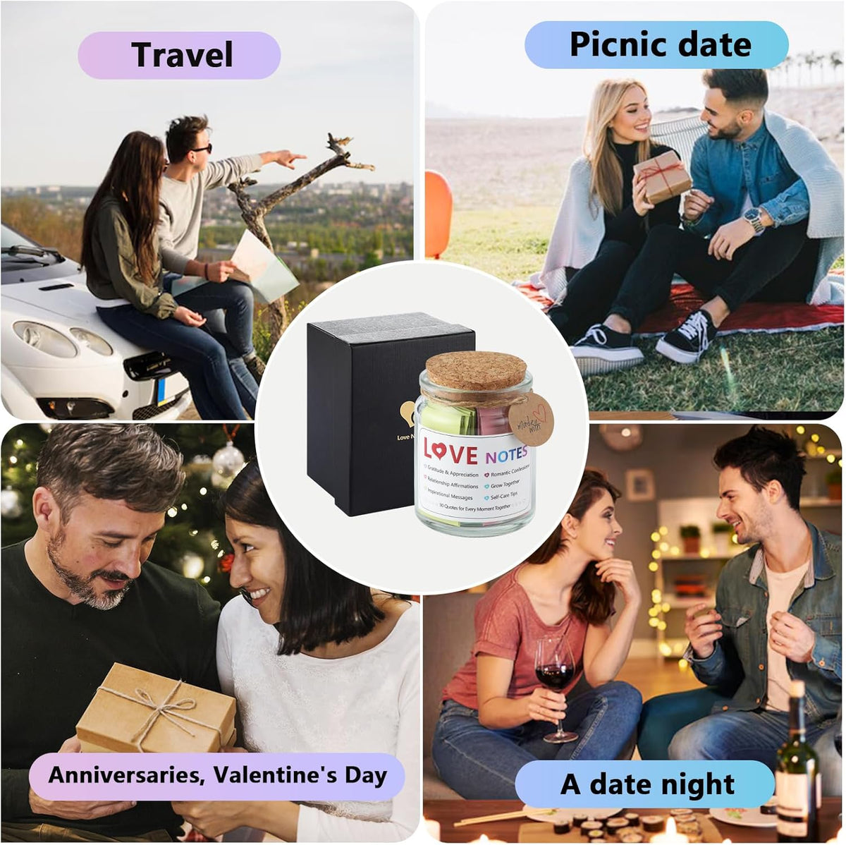 90 Love Notes Jar Romantic Anniversaries Birthdays Gifts Girlfriend Boyfriend Wife and Husband