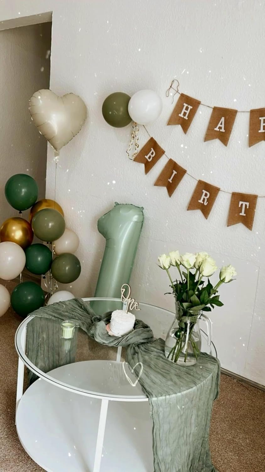 Sage Green Number 1 Balloon 40 inch, Number 1 Birthday Balloons for Boy Girl, Oliver Green Foil One