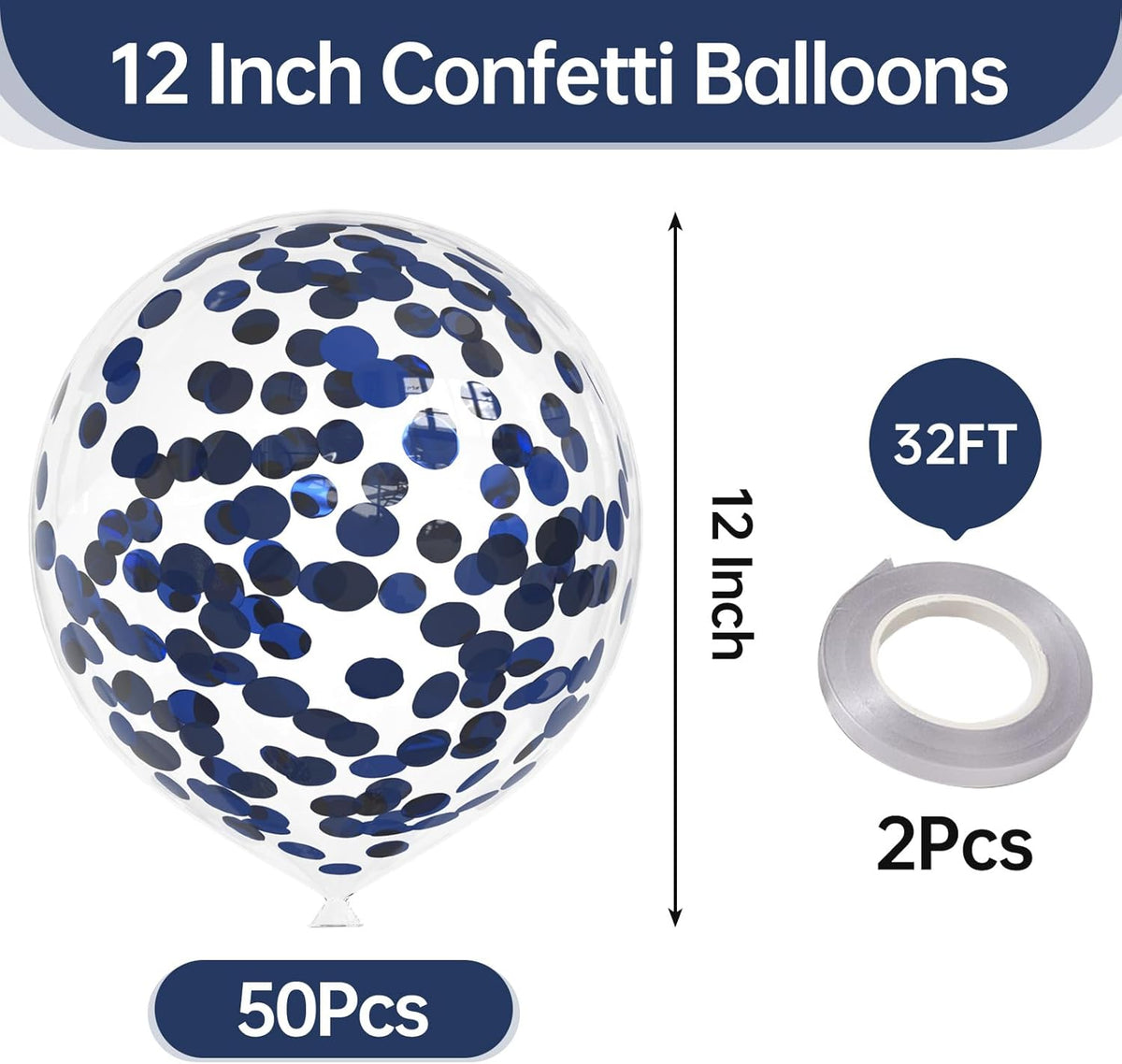 50pcs Navy Blue Foil Confetti Balloons,12 inch Latex Balloon with Navy Blue Confetti Inside for