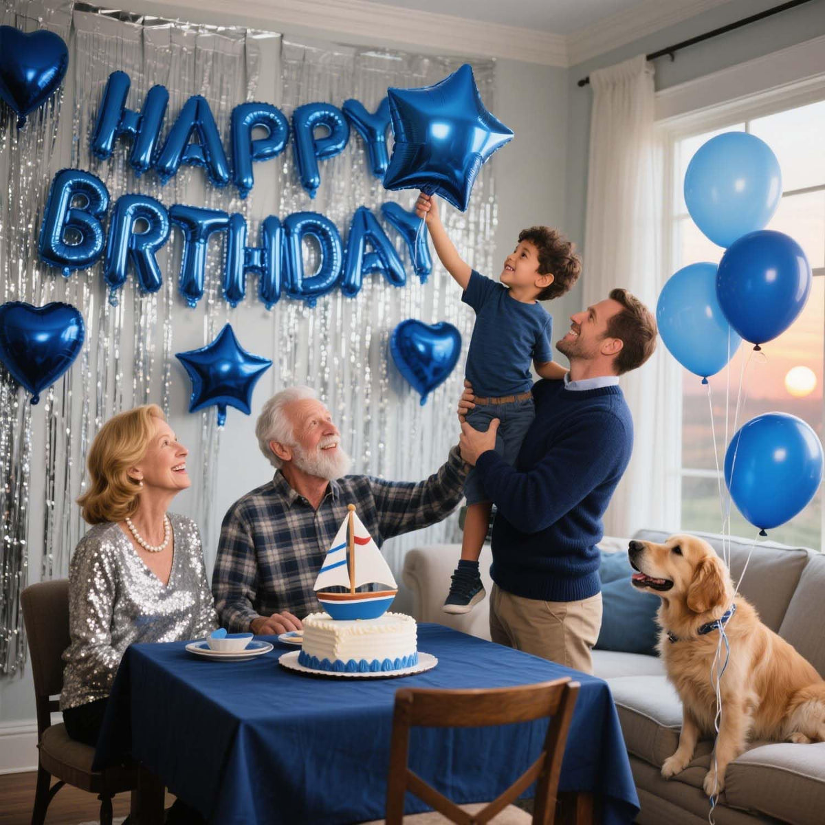 29 Pcs Blue Birthday Party Decorations - Happy Birthday Balloons Banner Blue, Heart & Star Foil