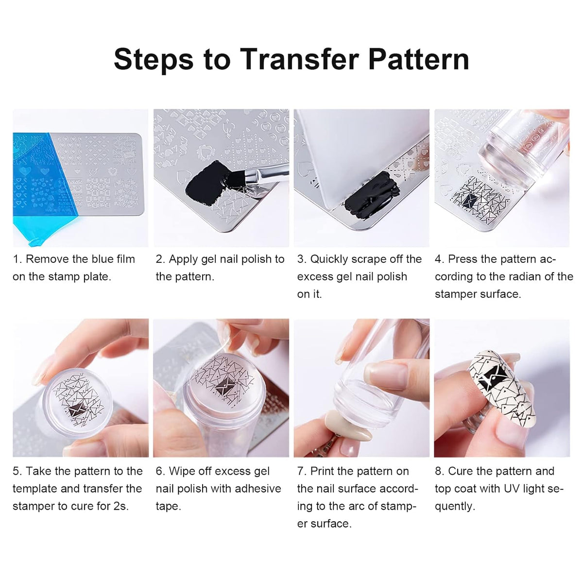 8PCS Nail Art Stamper Clear Silicone Nails Stamping Jelly with Scraper Transparent Visible Body DIY