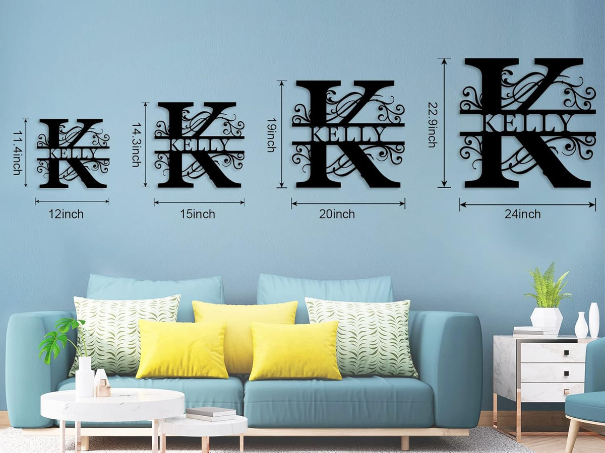 Custom Metal Name Sign | Split Letter Monogram Wall Decor | Personalized Family Name Sign |