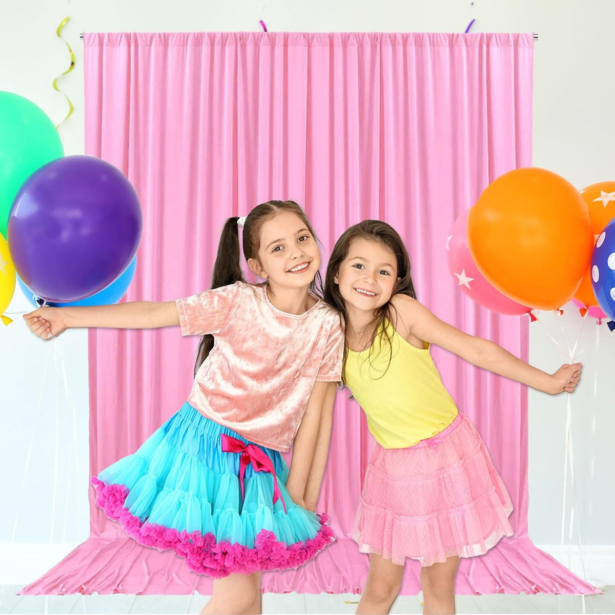 10ft x 10ft Pink Backdrop Curtains for Parties, Fabric Satin Background Curtain with Rod Pockets