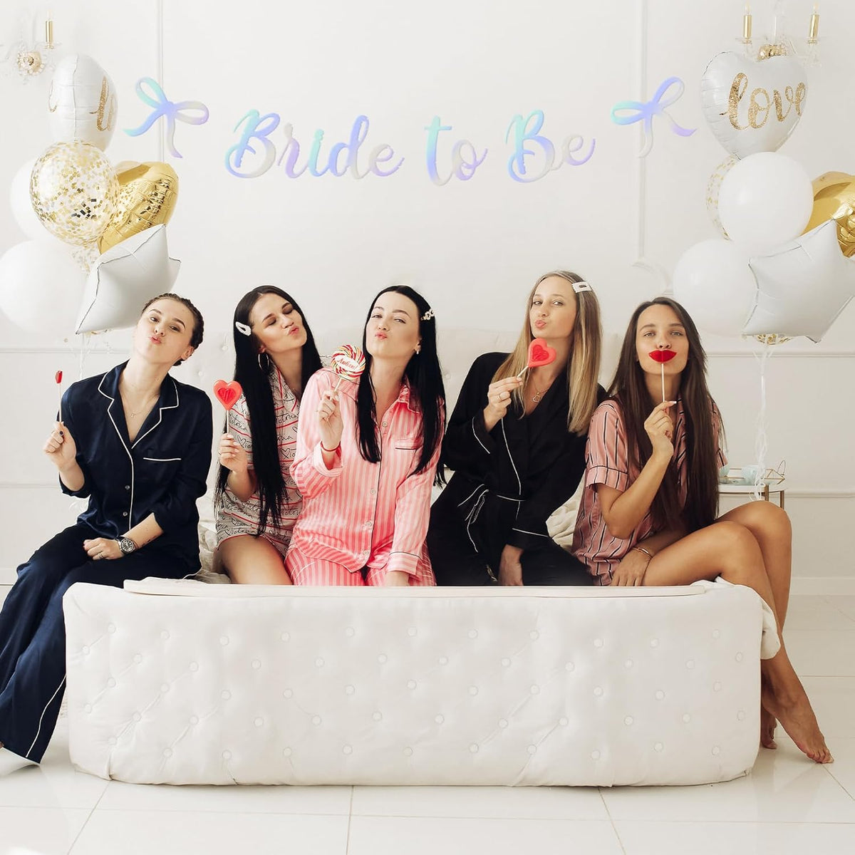 Bride to Be Banner, Iridescent Bride to Be with Bow Glitter Bachelorette Bridal Party Banner BRIDE
