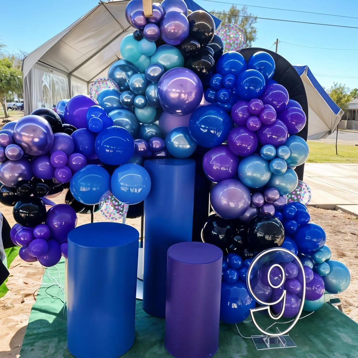 Black Purple Blue Balloons, 12 Inch Metallic Blue Dark Purple Blue Black Confetti Balloons for Girl