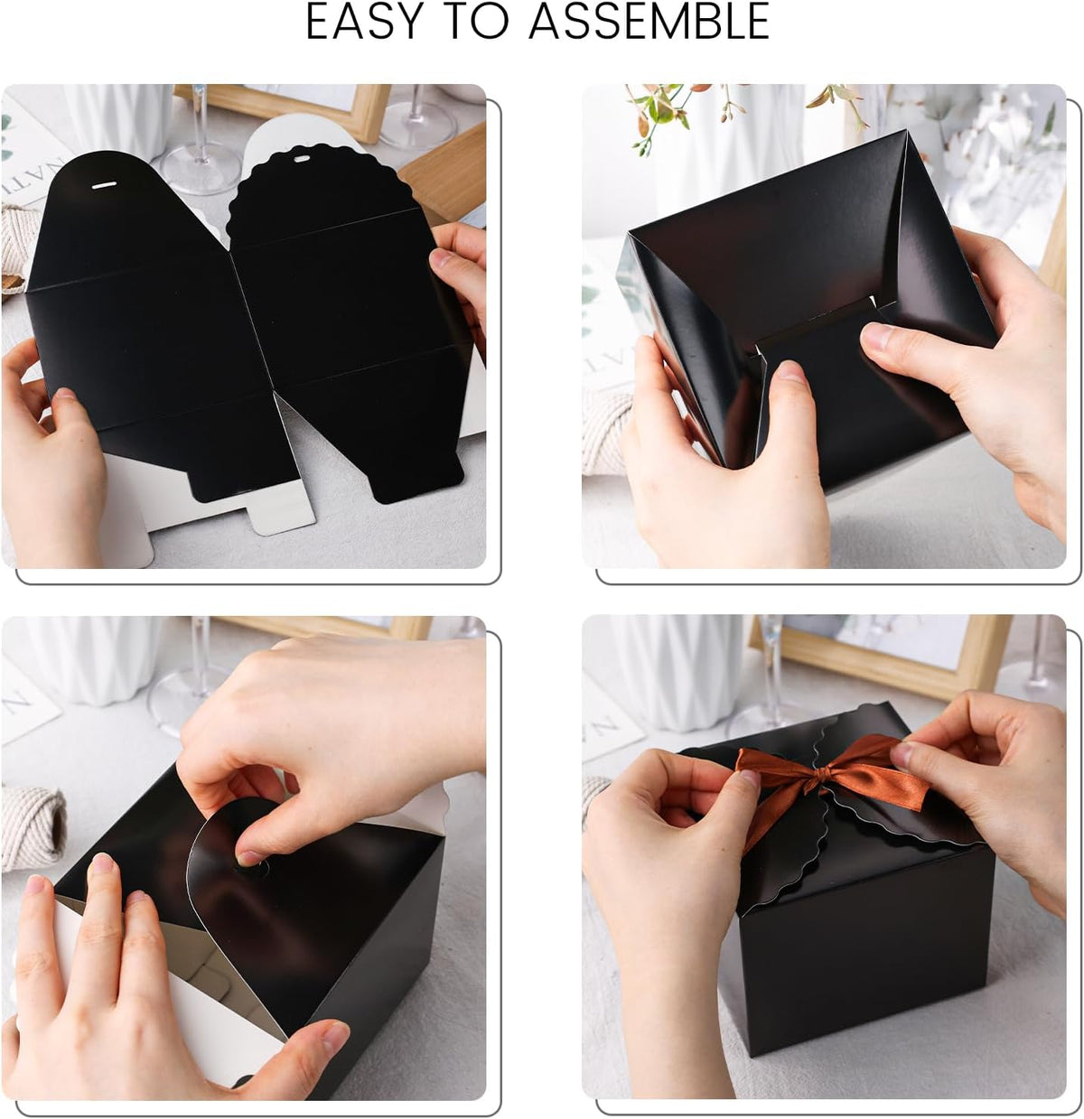VGOODALL 10PCS Gift Candy Boxes, Black Treat Box with Ribbon Paper Candy Boxes for Wedding Cookie