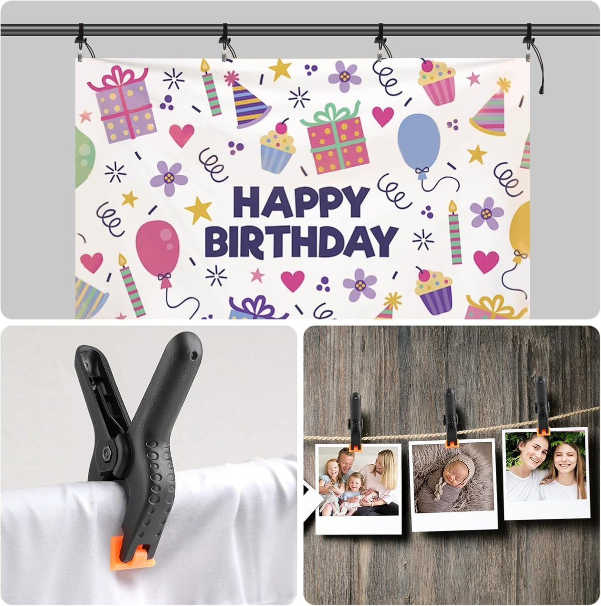 6 Pack 4.5 Inch Heavy Duty Spring Clamps + 6 Pack Backdrop Clips, Elastic Nylon Backdrop Clamps