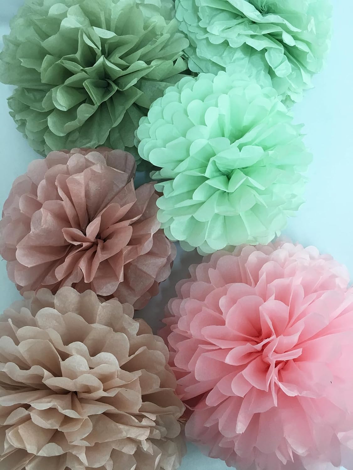 Tissue Paper Pom Poms Kit -Rose Pink and Sage Green Paper Flowers 12pieces for Gender Baby Shower