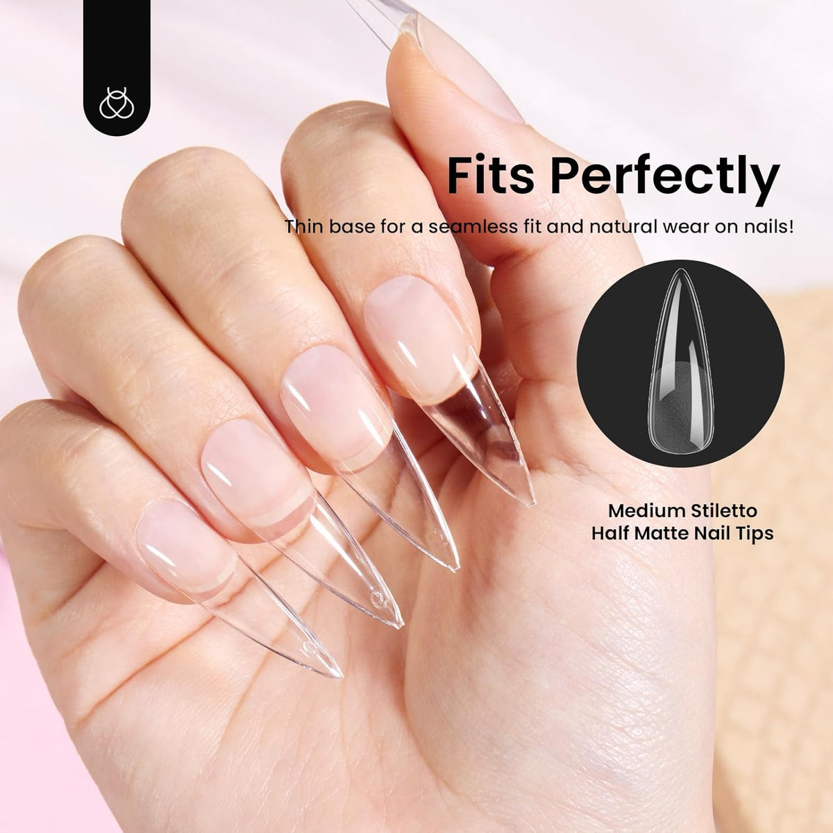 Beetles Gel Nail Tips Etch-X, Stiletto Medium, 288Pcs 12 Sizes, Pre-Etched Half Matte Full Cover