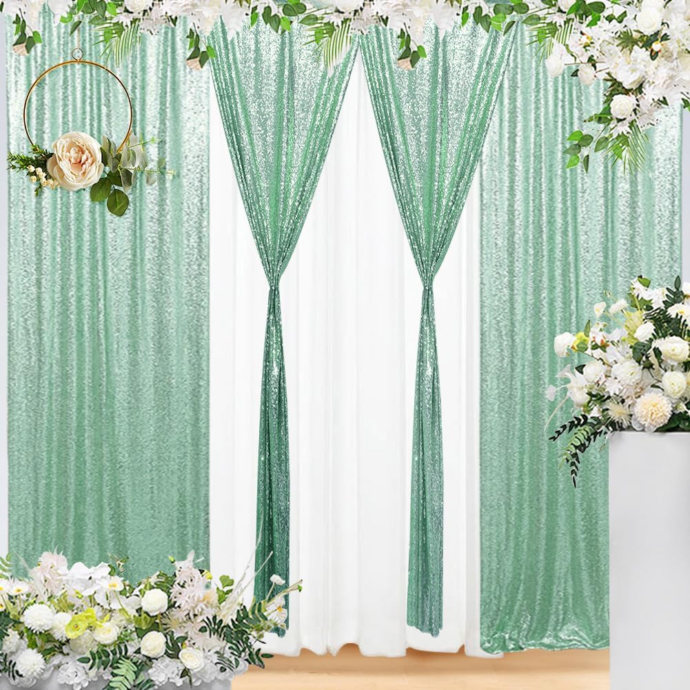 Eternal Beauty Sequin Backdrop Curtains, 2x8 Ft-2 Panels Mint Green Back Drop for Shimmer
