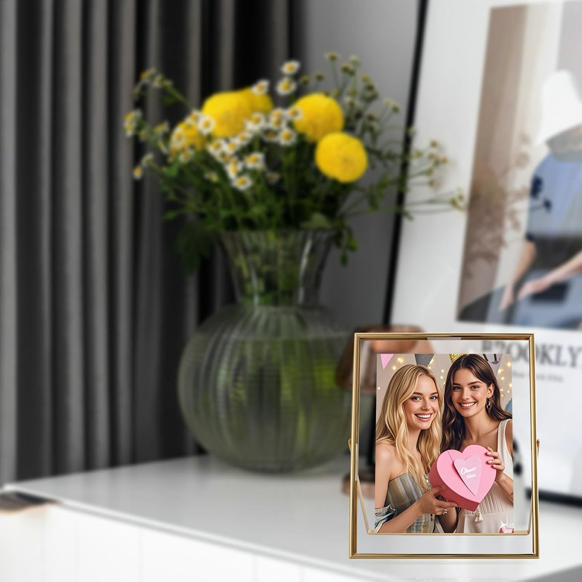 Gold Floating Frame (8×10 inches, Vertical), For Picture 7x9, 6x8, 5x7, Tabletop Photo Frames