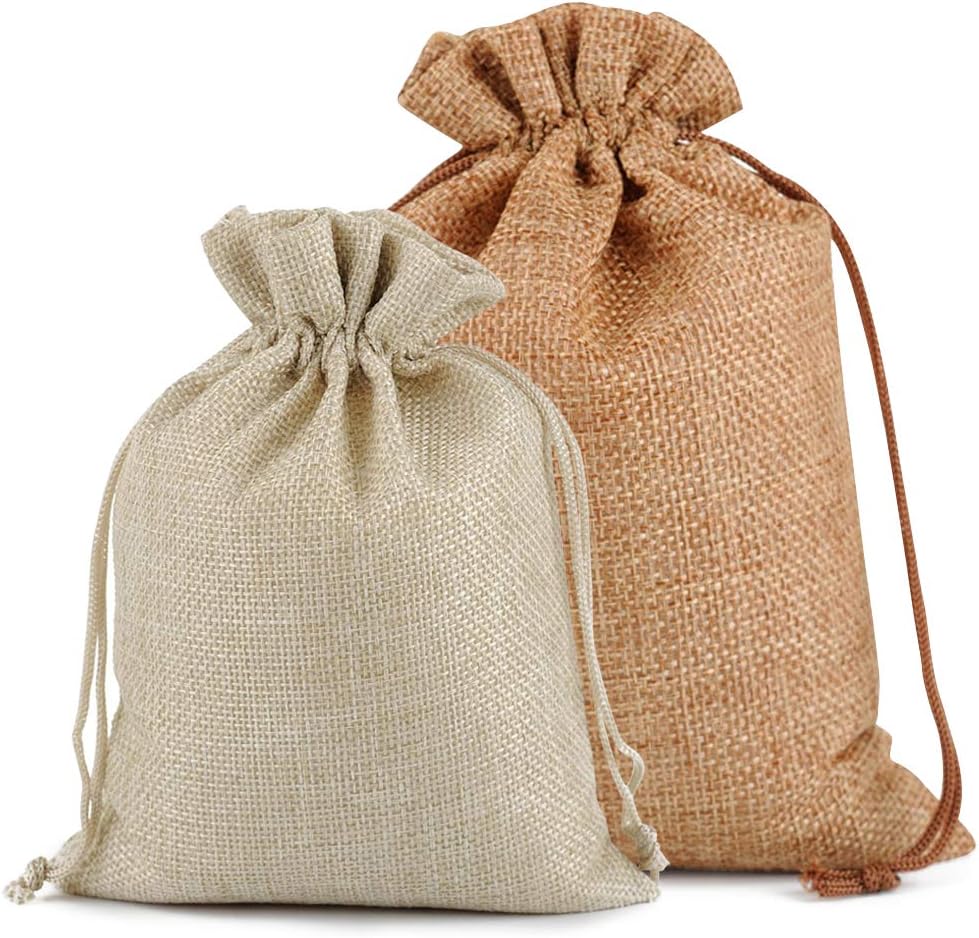 Lucky Monet 25/50/100PCS Burlap Gift Bags Wedding Hessian Jute Bags Linen Jewelry Pouches with