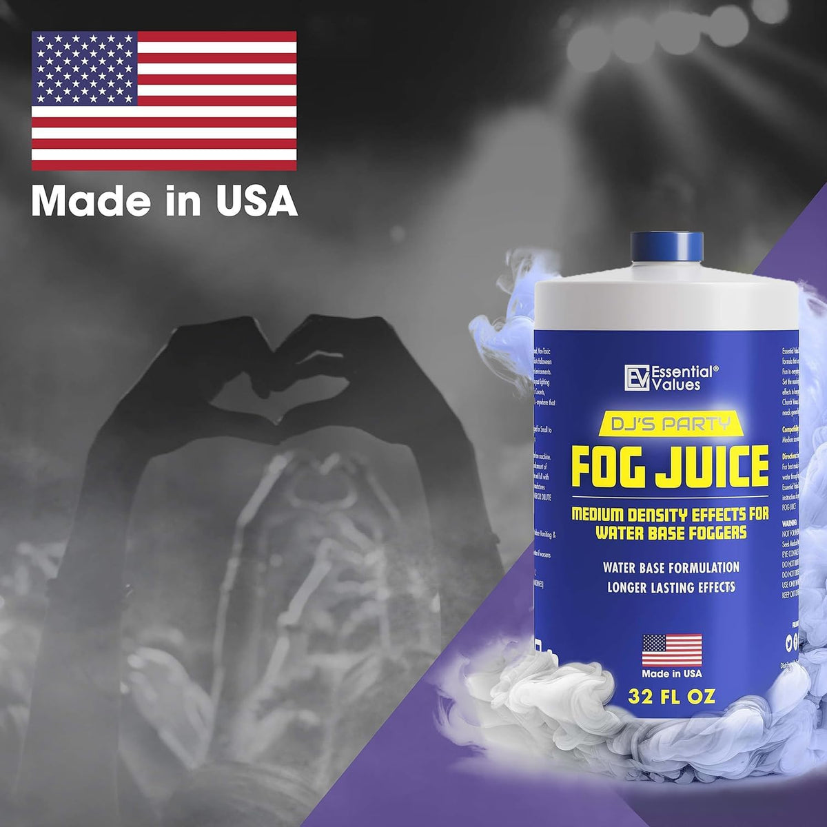 Essential Values Fog Machine Liquid - Long-Lasting Fog Juice for Smoke Machine Extreme