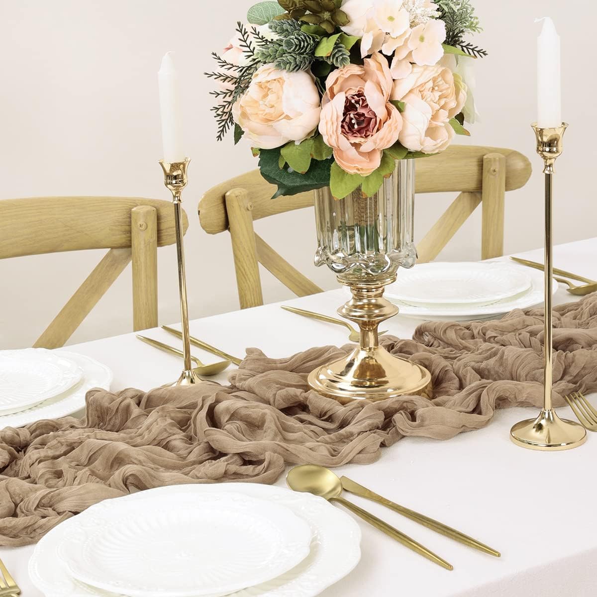 Nude Table Runner Cheesecloth Table Runner 10FT Farmhouse Table Runners 120 Inches Fall Table Decor