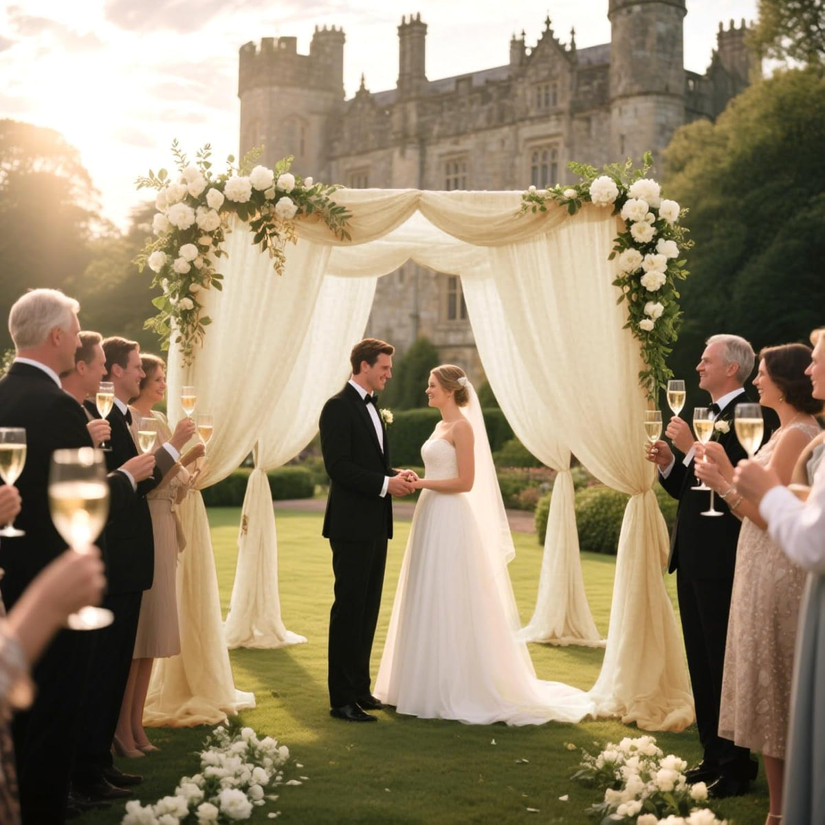 VOK Wedding Arch Draping Fabric Chiffon Fabric, 29in x 18Ft 2 Panels Sheer Chiffon Outdoor Curtain