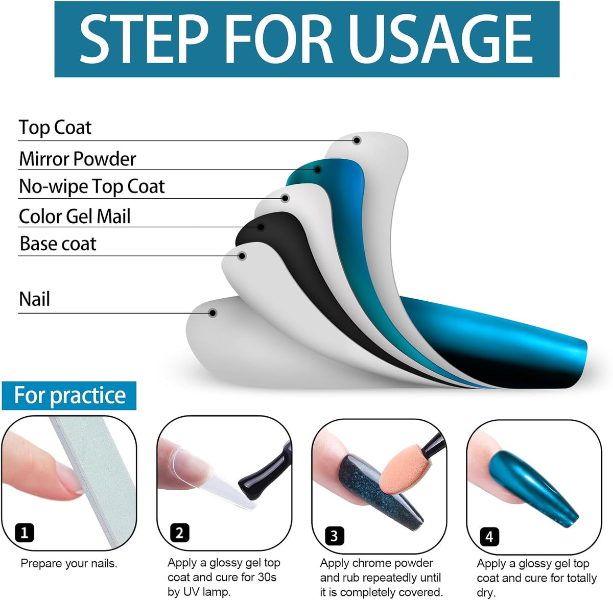 Artdone Chrome Nail Powder, Lake Blue Iridescent Aurora Powder Metallic Mirror Effect Pigment