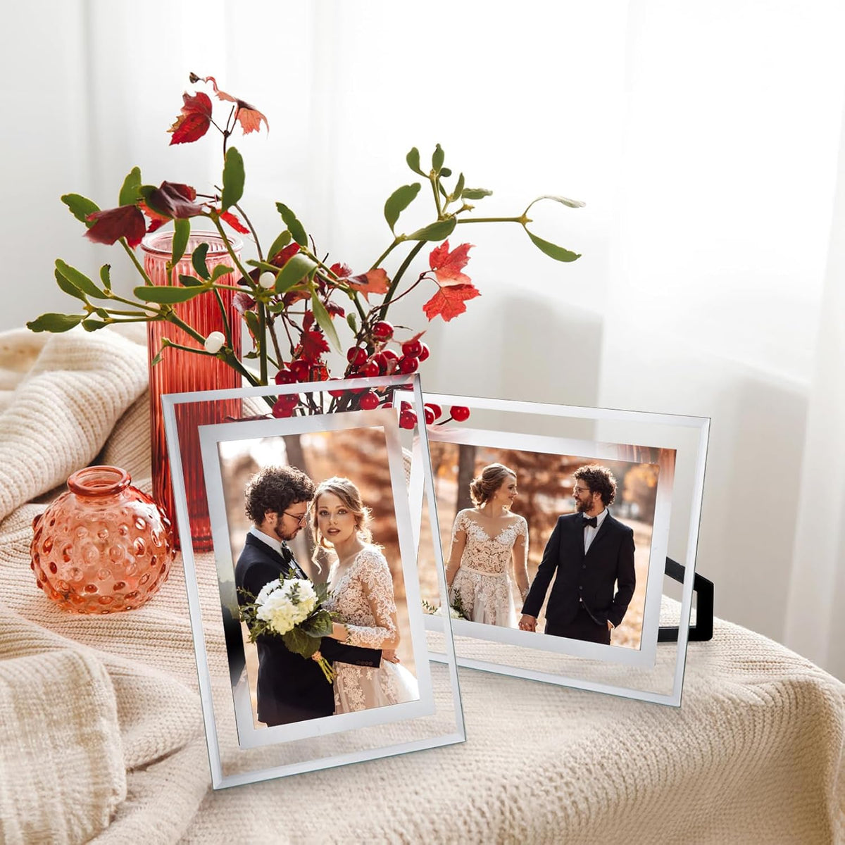 4 x 6 Glass Picture Frame Set of 10, Silver Mirror Photo Frames, Thin Border Desk Picture Frame for