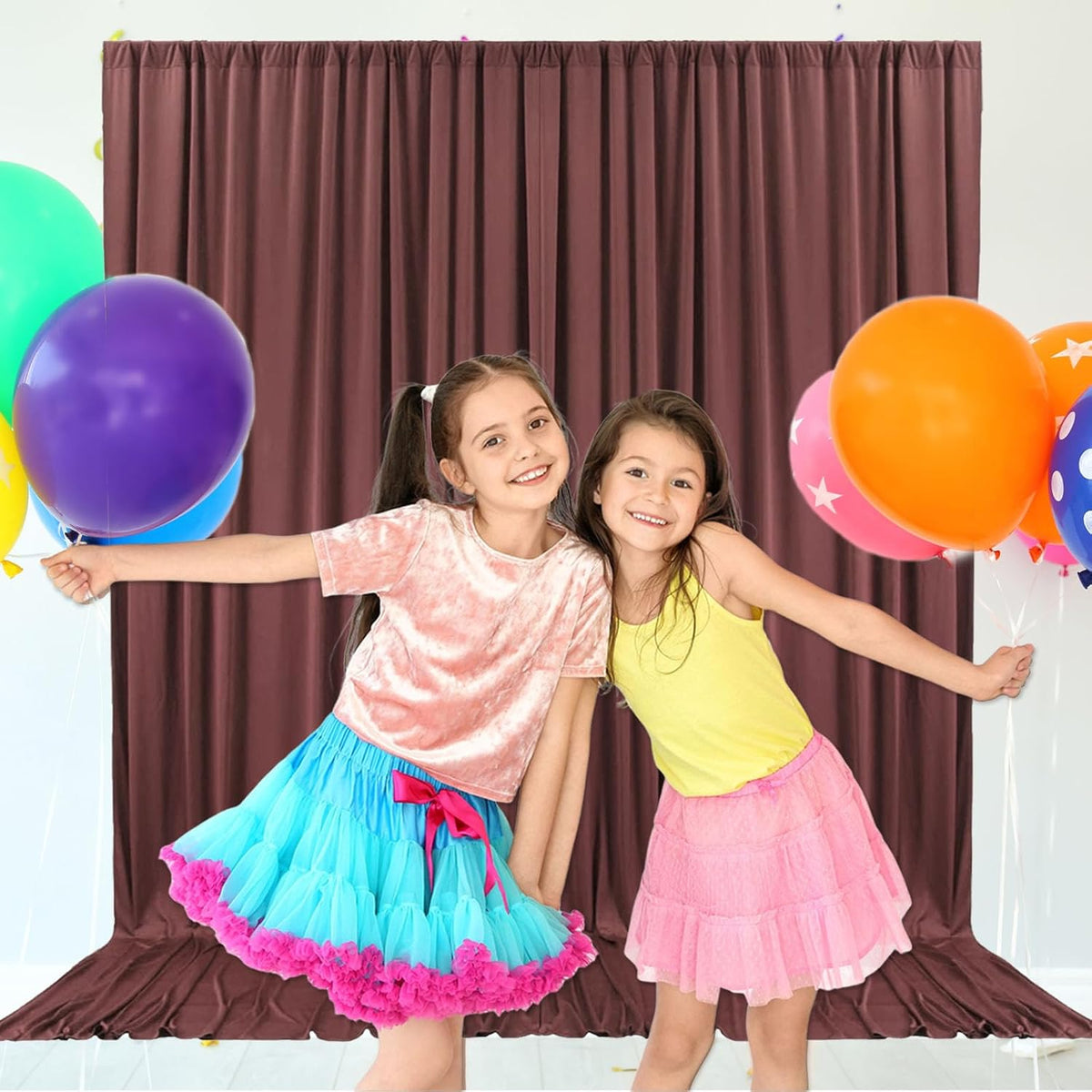 10ft x 10ft Red Brown Backdrop Curtains for Parties, Fabric Satin Background Curtain with Rod