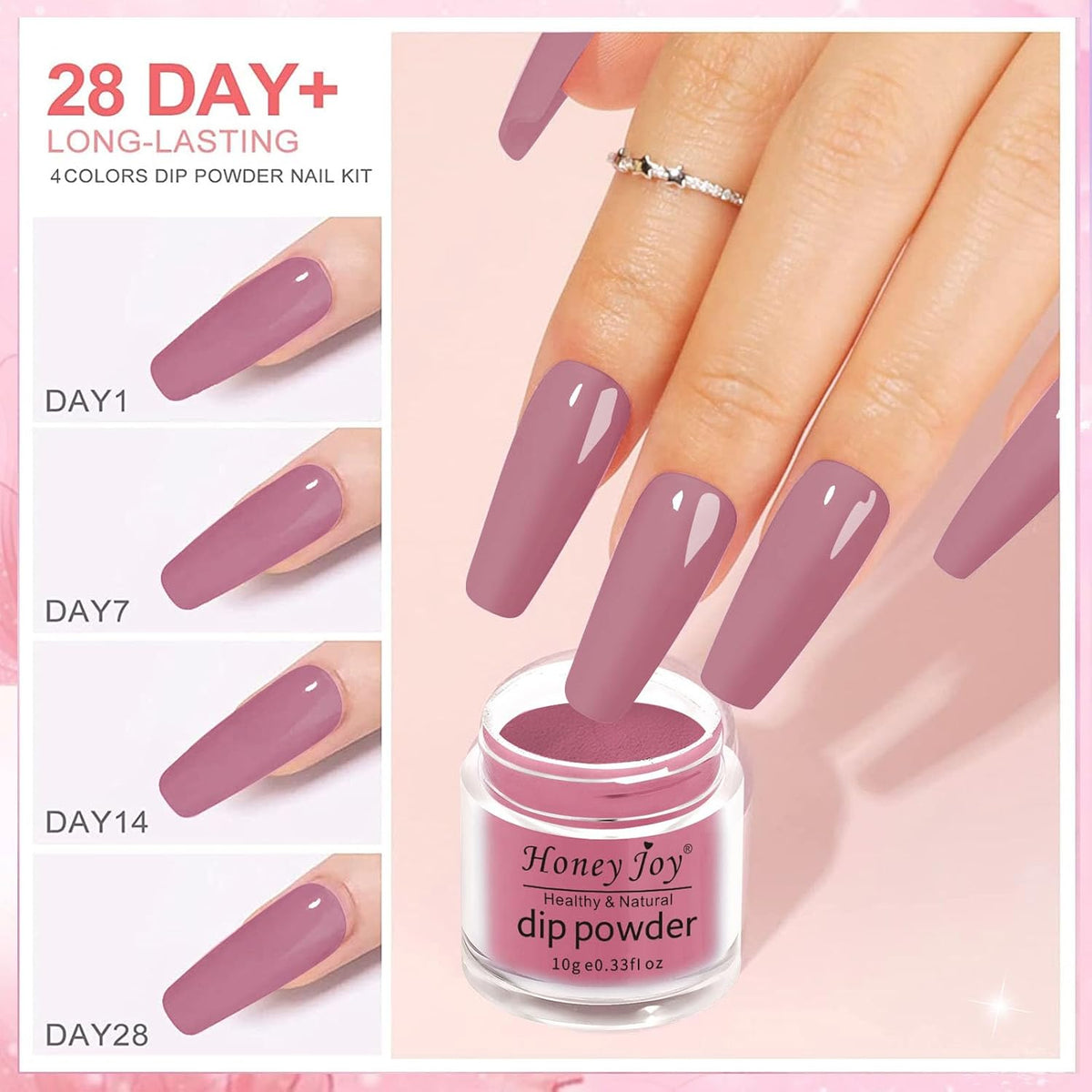 Honey Joy Dip Powder Nail Kit Starter, 4 Colors Light Pink Nude Skin Tone Dipping Powder Liquid Set