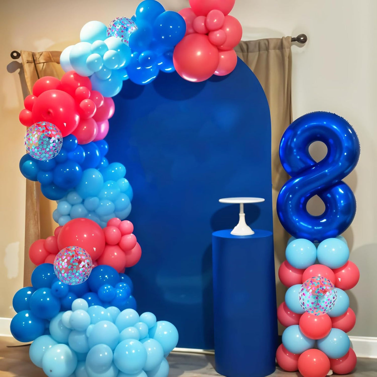 Pink and Blue Balloons, 12 Inch Royal Blue Hot Pink Confetti Balloons for Girl Cartoon Birthday