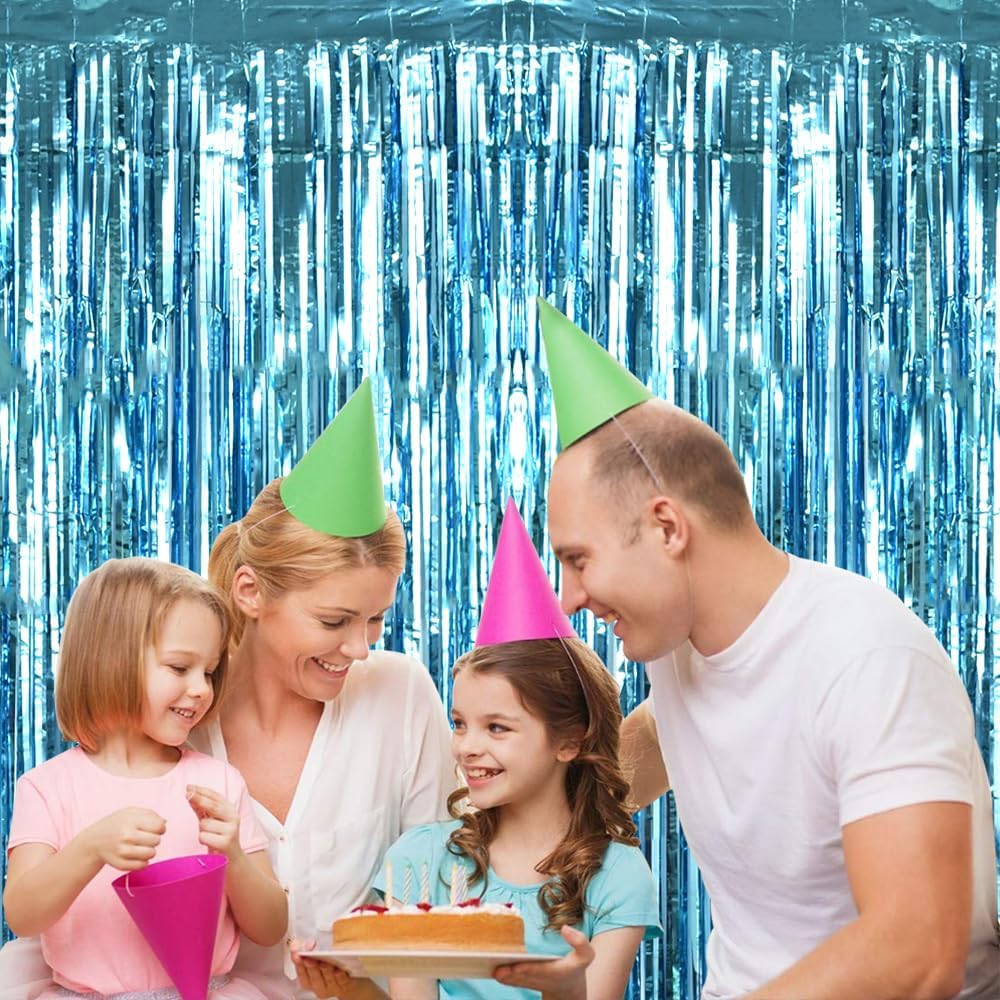 BEISHIDA 2 Pcs Light Blue Door Streamers Tinsel Curtain Party Backdrop Fringe Foil Wall Background