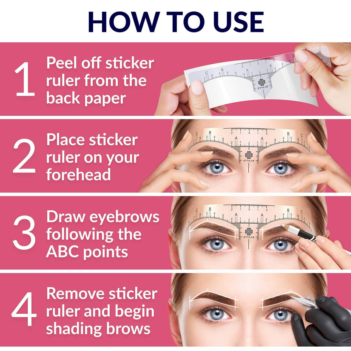 Stylia Eyebrow Stencil Kit for Women – 100 Pack, Precision Brow Mapping Tool for Shaping, Best