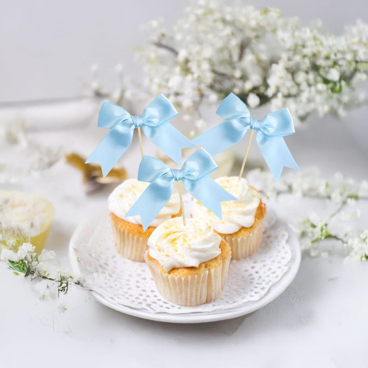 Gyufise 24Pcs Bow Cupcake Toppers Coquette Bow Girls Birthday Cake Decorations Bowknot Cake Toppers