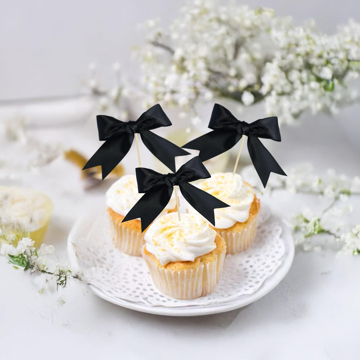 Gyufise 24Pcs Bow Cupcake Toppers Coquette Bow Girls Birthday Cake Decorations Bowknot Cake Toppers