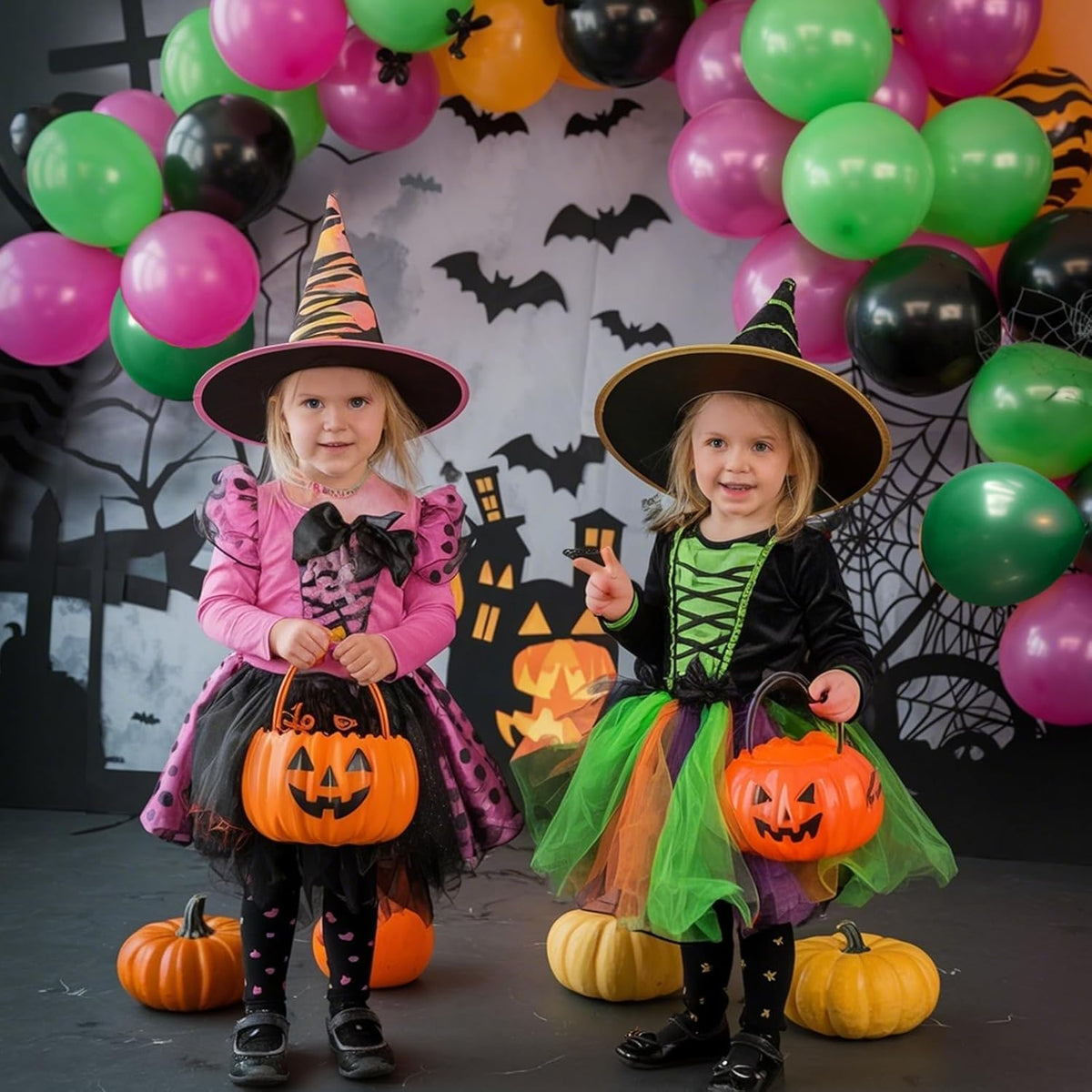 Black and Pink Green Balloons, 60PCS Witch Theme Party Balloon, 12 Inch Hot Pink Dark Light Green