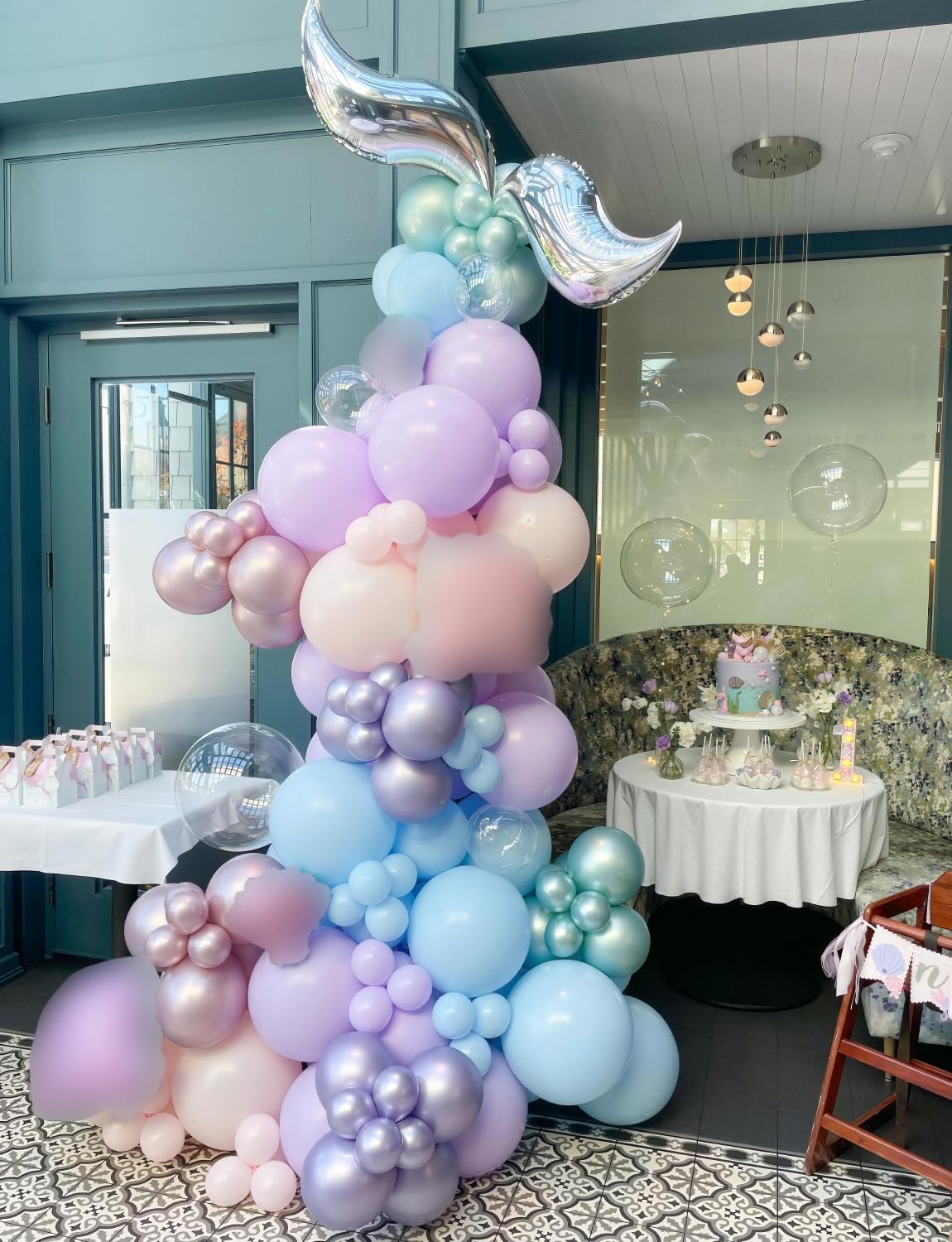 Mermaid Balloons - 12Inch Purple Pink Green Blue Balloons Glitter Metallic Purple Green Balloon