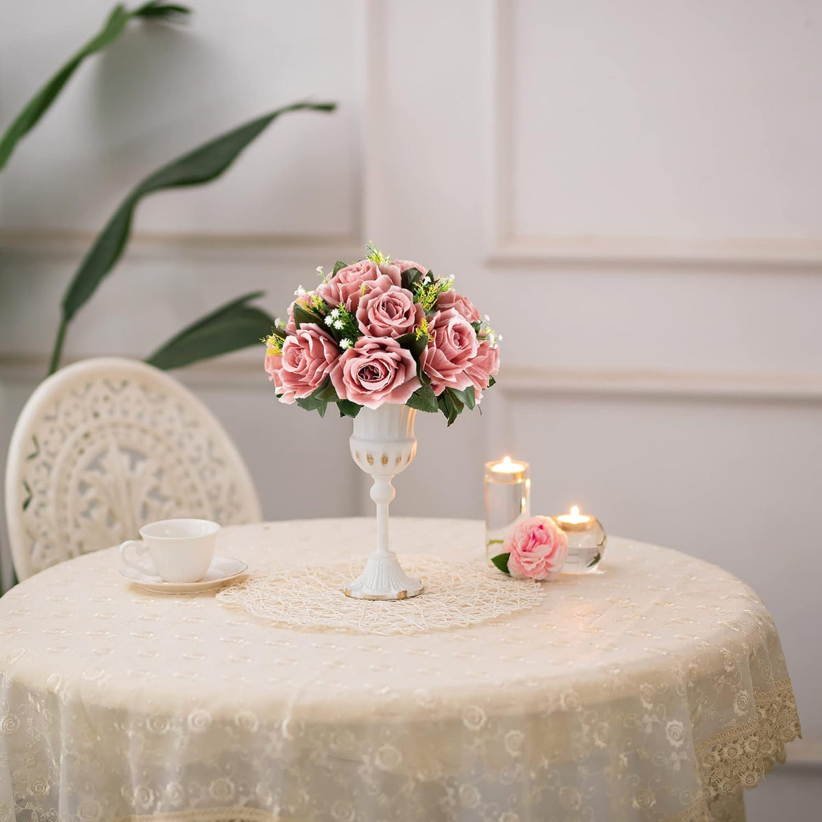 BLOSMON Dusty Pink Flowers Centerpieces: 2 Pcs Artificial Roses Flowers Balls for Wedding Dinning