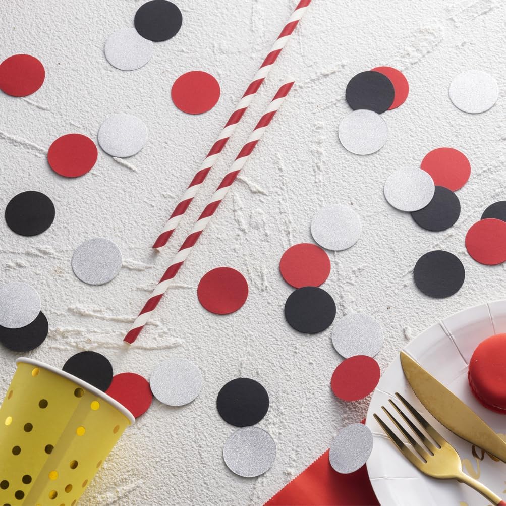 Silver Black and Red Confetti Table Decoration for Birthday Retirement Halloween Graduation Theme