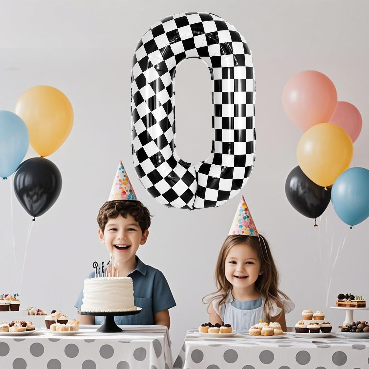 40 Inch Checkered Number Balloon - Race Flag Pattern Big Helium Balloon for Birthday Party