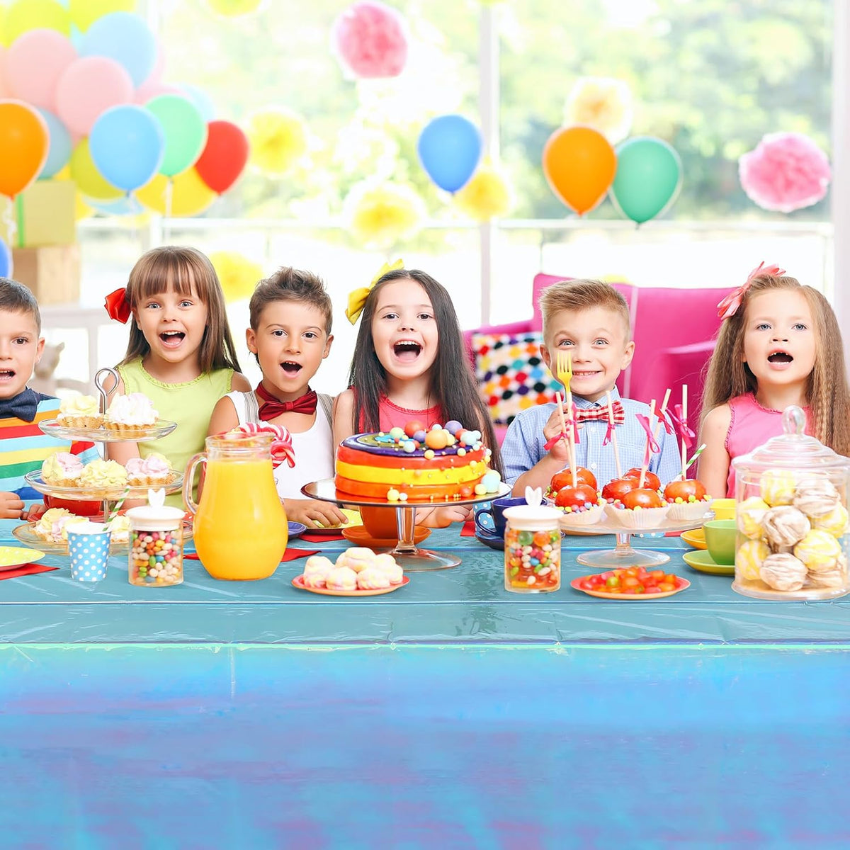 FunnyPars 1 Pack Iridescent Blue Plastic Tablecloth,Shiny Blue Disposable Laser Rectangle Table