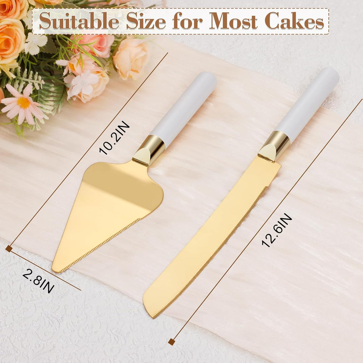 Gold Cake Cutting Set for Wedding, Wood Cake Knife & Server Set, Vintage 2-Piece Pie Cutter Serving