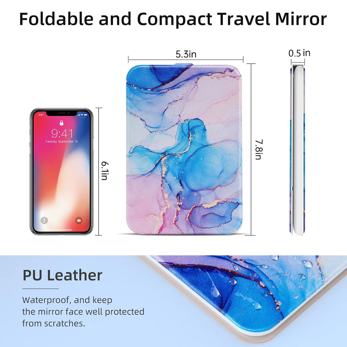Rechargeable Travel Lighted Makeup Mirror with PU Leather Cover, Portable Travel Makeup Mirror with