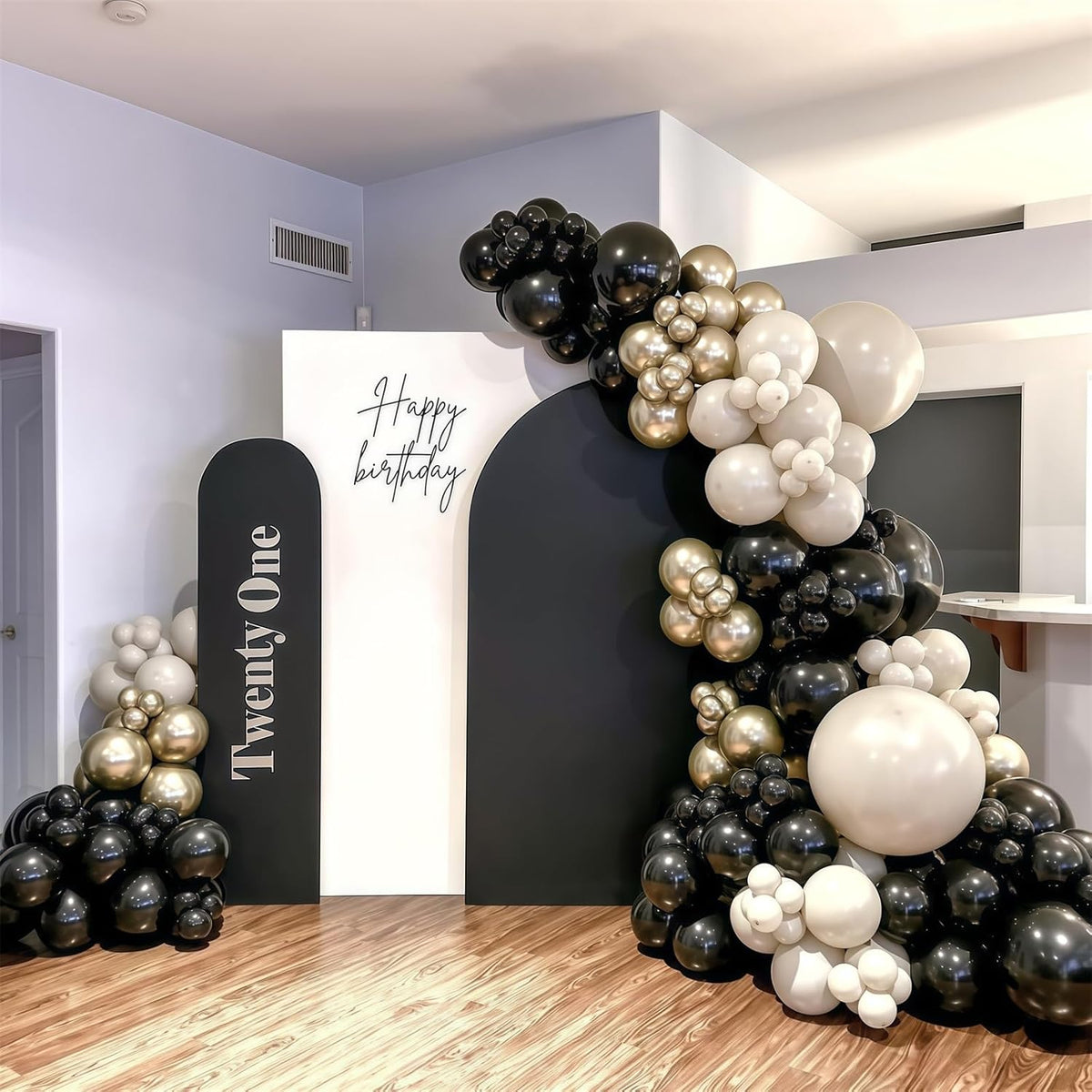 Black White Gold Balloons, 12 Inch 35PCS Black and White Balloon with Metallic Gold Confetti