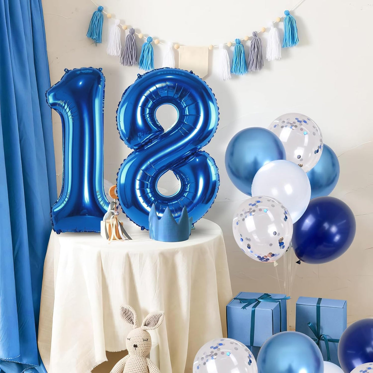 Navy Blue 18 Balloons, 40 Inch Dark Blue Foil Number 18 Balloon Set, XXL Self Inflating 18 Helium