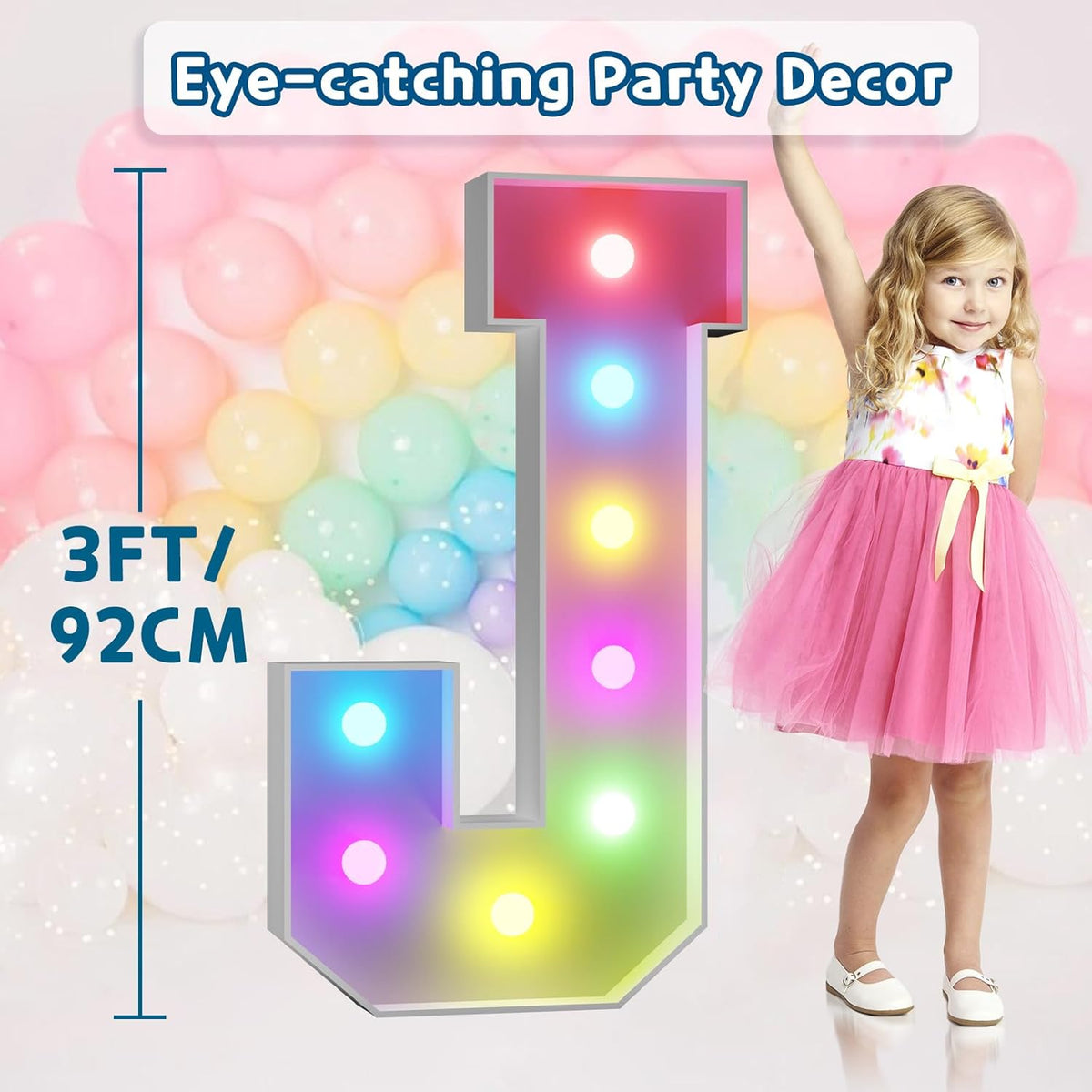 imprsv 3FT Colorful Marquee Light Up Letters J, 18 Colors Large Light up Letters Alphabet Sign with