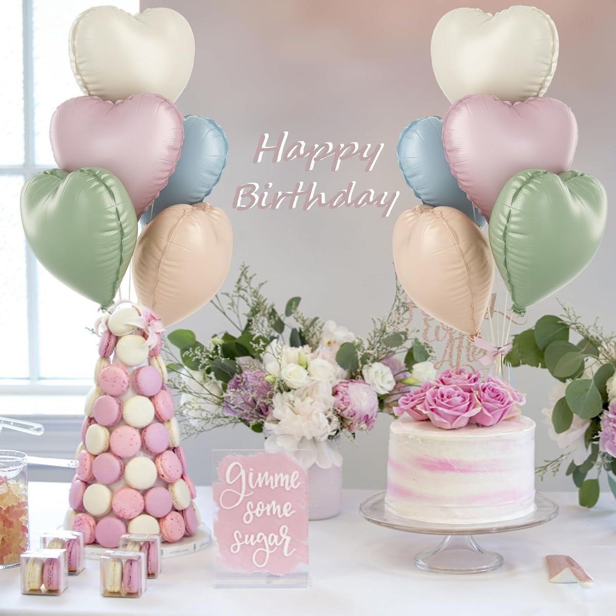 Pastel Colorful Heart Foil Balloons, 10PCS Assorted Rainbow Helium Balloons, 18Inch Heart Shaped