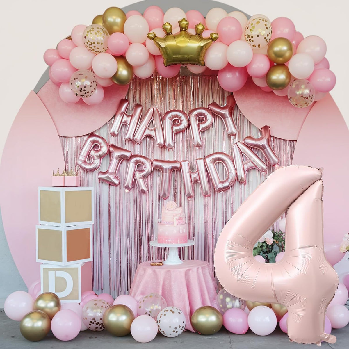 40 Inch Pastel Pink Number Balloon 4, Large Self Inflating Retro Dusty Pink Foil 4 Number Balloons